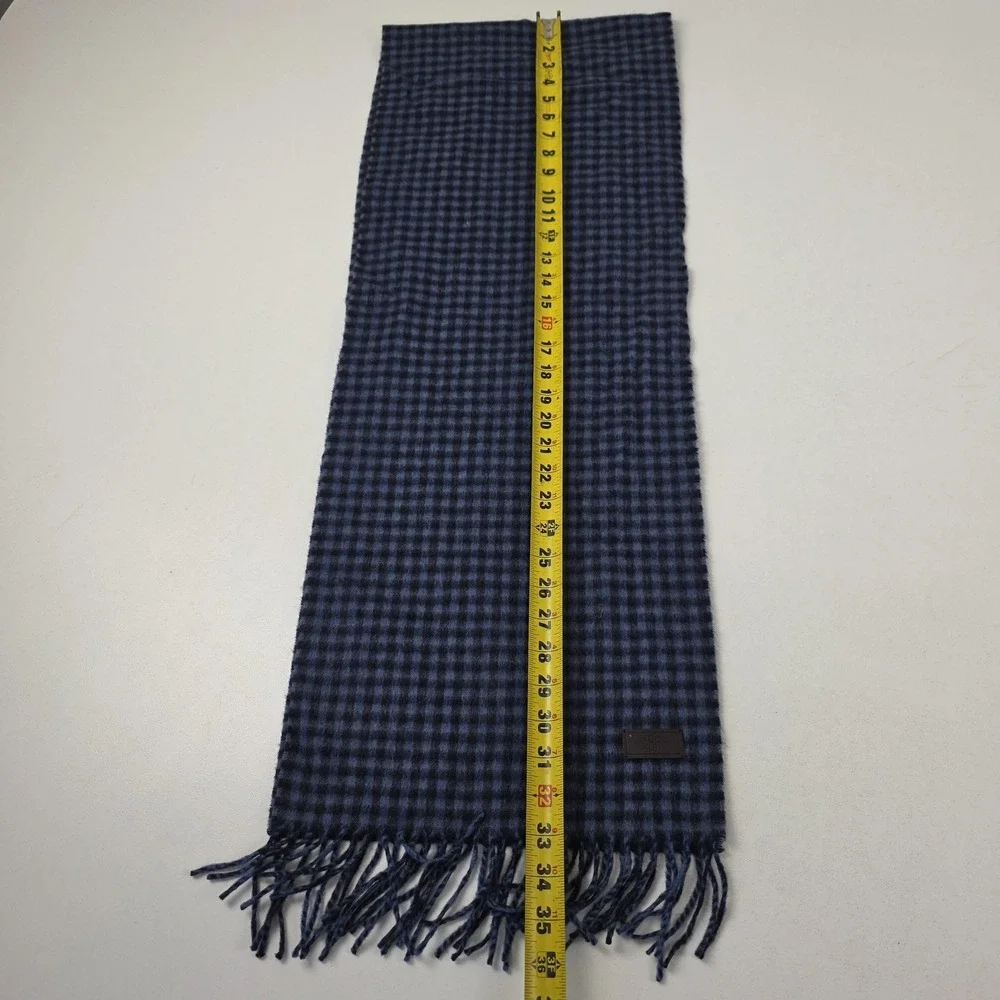 Hickey Freeman Scarf Mens Blue Plaid 100% Cashmere Fringe Winter Warm Soft